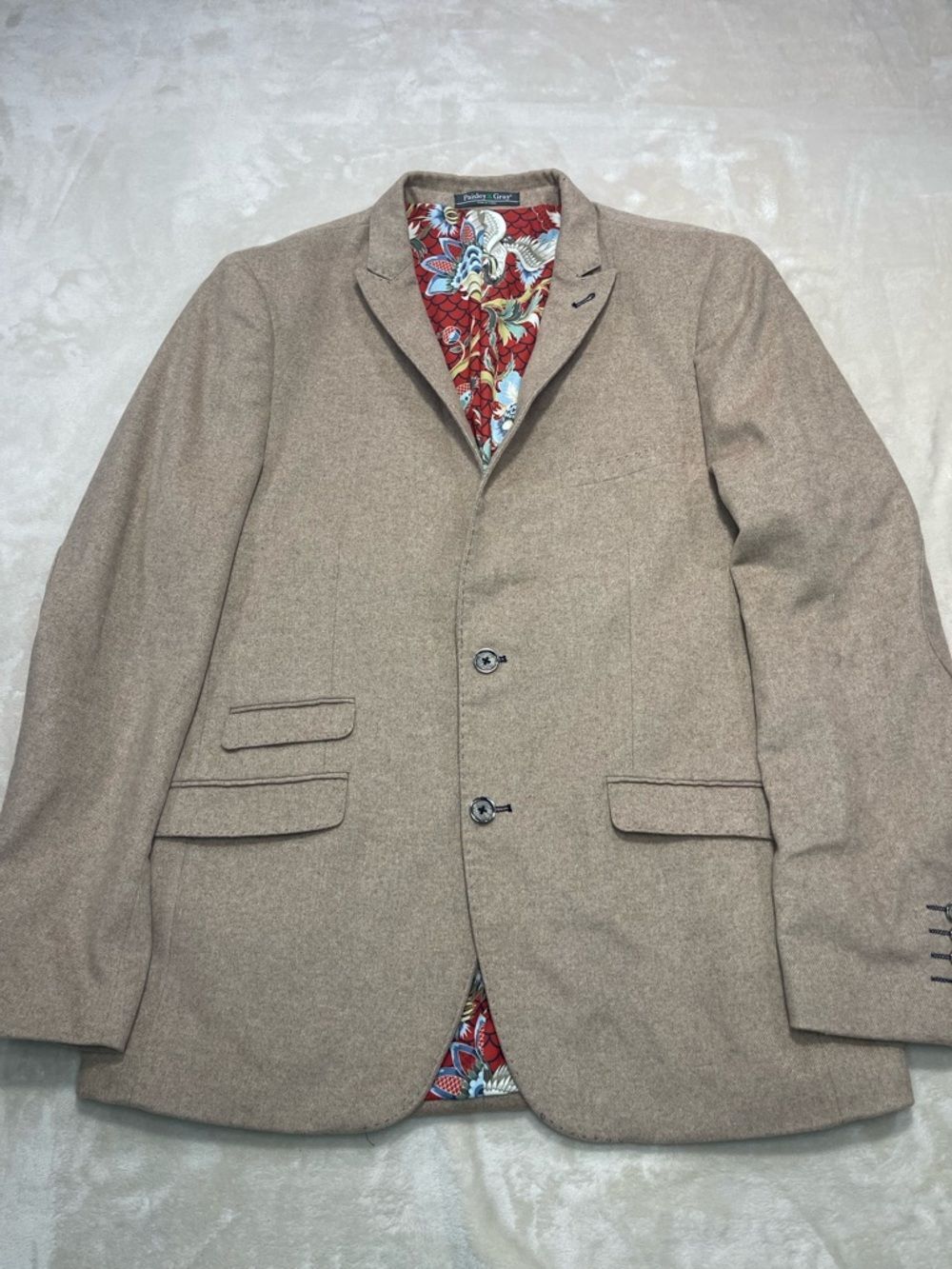 Paisley & Gray Slim Fit Tan Blazer Sport Coat 44R Elbow Patches